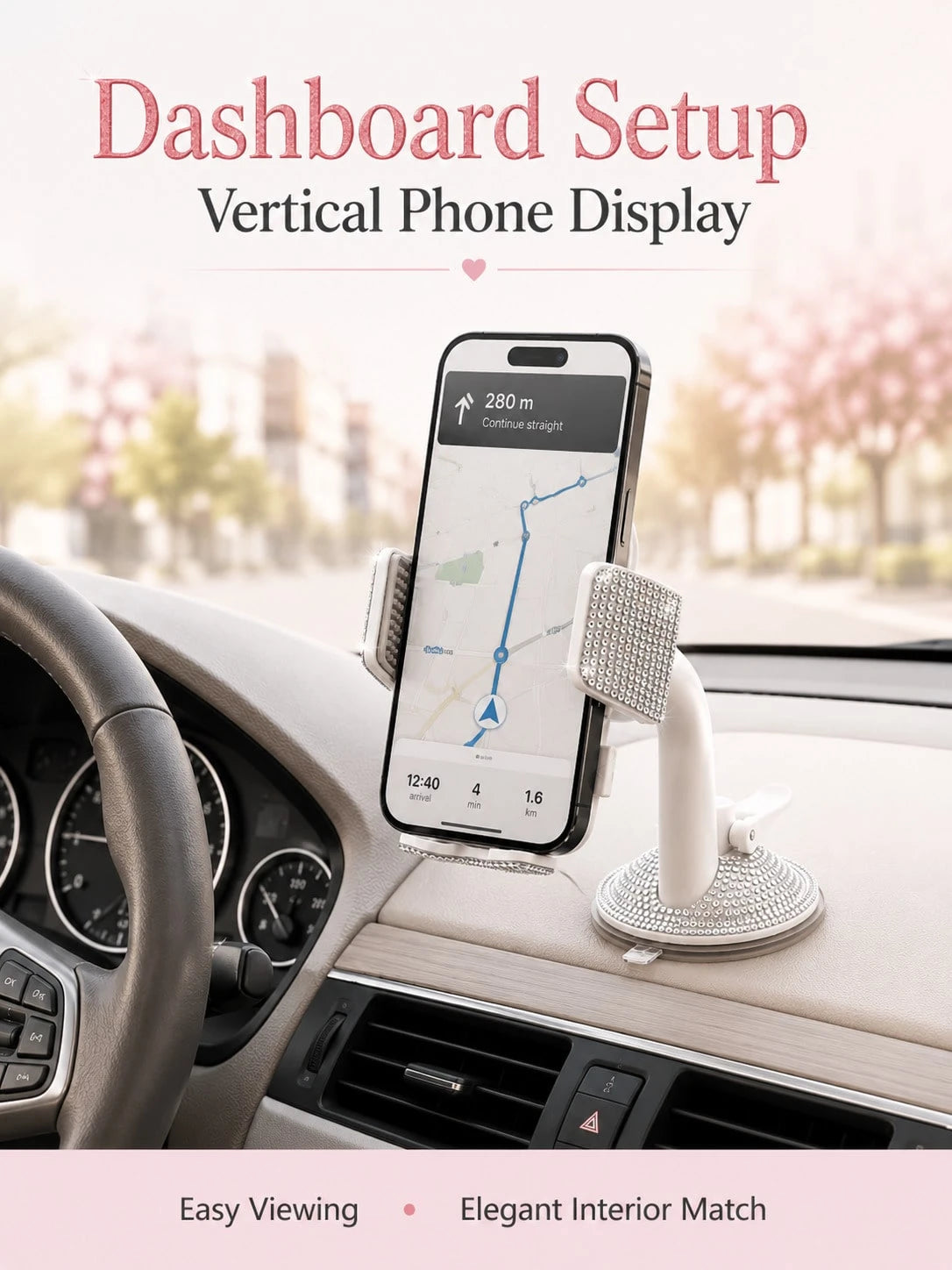 Shiny Rhinestone Car Phone Holder, Suction Cup Base, Multi-Surface Universal Diamond-Studded Phone Stand, Anti-Shake Adjustable Smartphone Mount, Suitable For Car Dashboard, Desk, Bedside Table, Hands