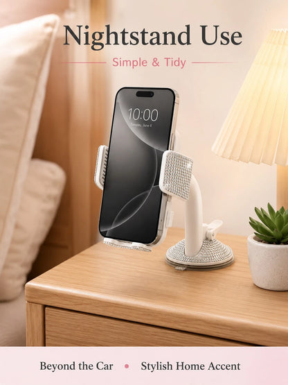 Shiny Rhinestone Car Phone Holder, Suction Cup Base, Multi-Surface Universal Diamond-Studded Phone Stand, Anti-Shake Adjustable Smartphone Mount, Suitable For Car Dashboard, Desk, Bedside Table, Hands