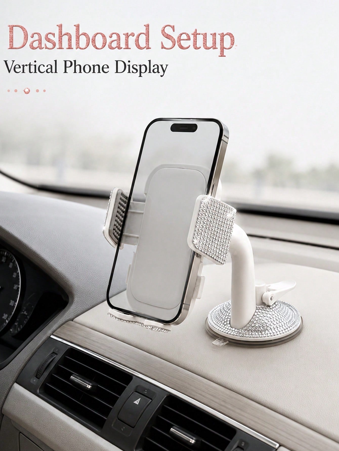 Shiny Rhinestone Car Phone Holder, Suction Cup Base, Multi-Surface Universal Diamond-Studded Phone Stand, Anti-Shake Adjustable Smartphone Mount, Suitable For Car Dashboard, Desk, Bedside Table, Hands