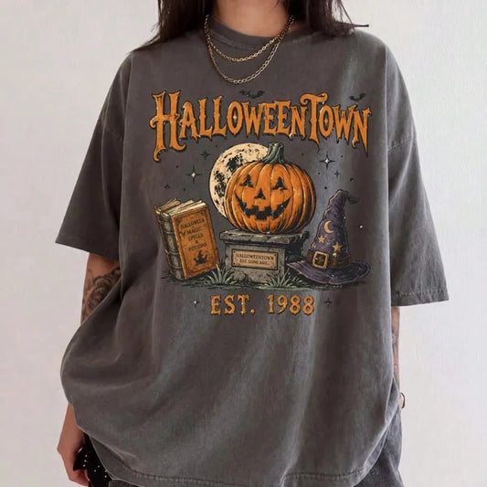 Shirt Retro Halloween Town Sweatshirt Spooky Season University Crewneck Pumpkin Witch Hat Magic Fall Apparel Gift, Halloween
