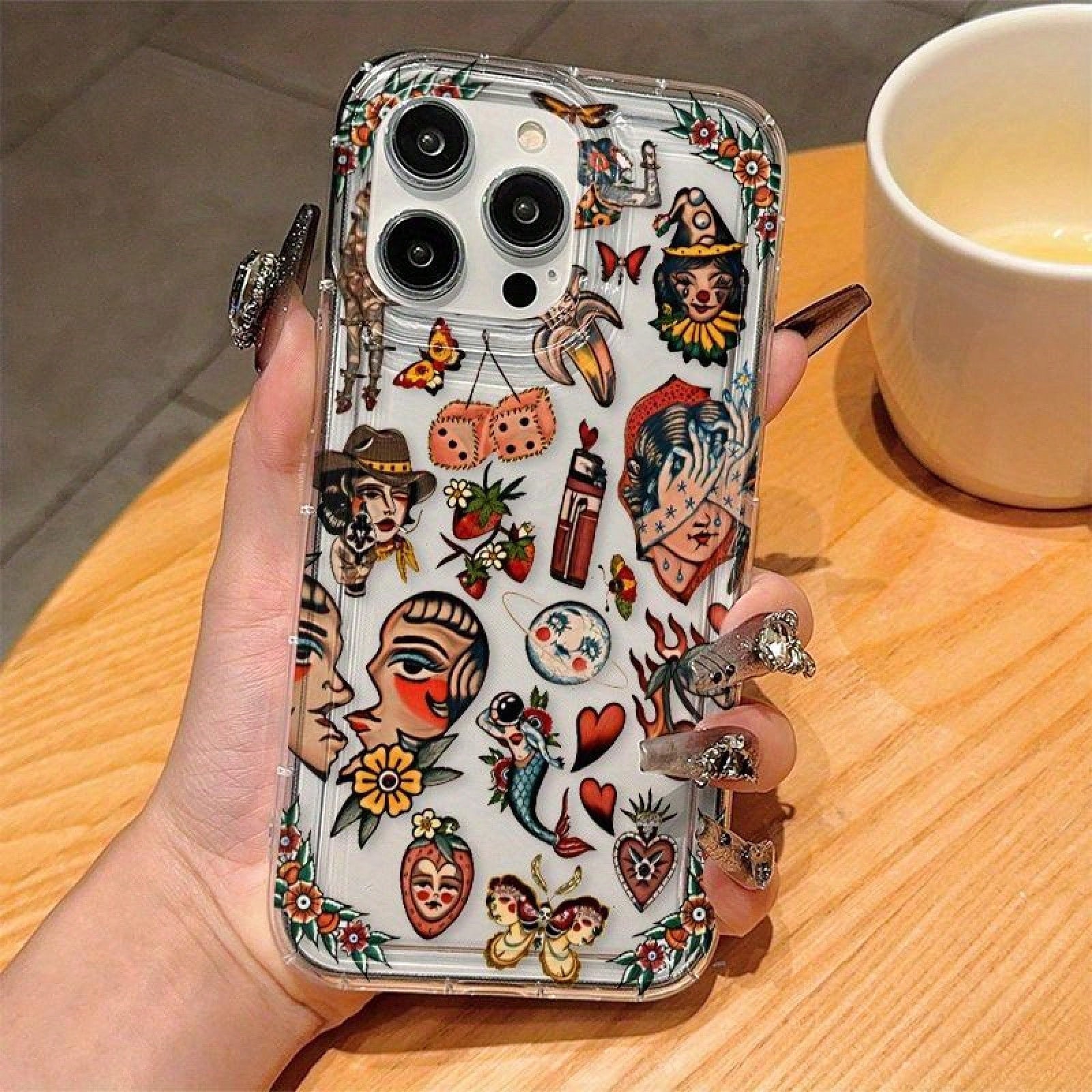 [Shockproof Protective] Shockproof Protective Case| For Apple 6, 7, 8, X, Xs, Xr, Xs Max And 11 To 16 Pro Max Models| With Transparent Vintage Collage Design And Full Coverage