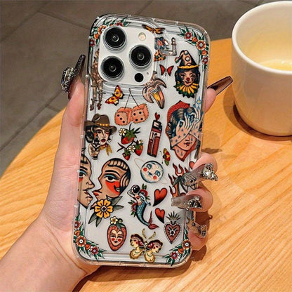 [Shockproof Protective] Shockproof Protective Case| For Apple 6, 7, 8, X, Xs, Xr, Xs Max And 11 To 16 Pro Max Models| With Transparent Vintage Collage Design And Full Coverage