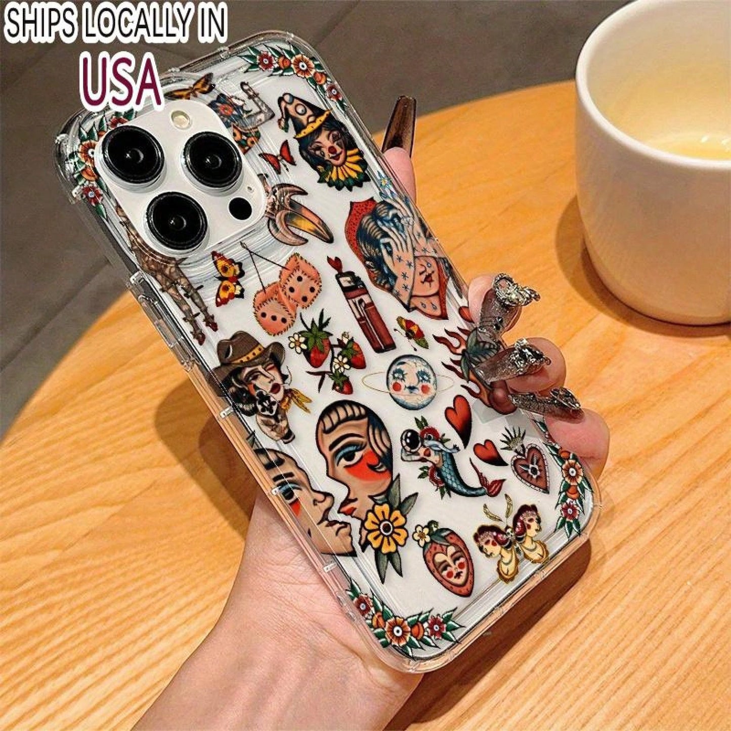 [Shockproof Protective] Shockproof Protective Case| For Apple 6, 7, 8, X, Xs, Xr, Xs Max And 11 To 16 Pro Max Models| With Transparent Vintage Collage Design And Full Coverage