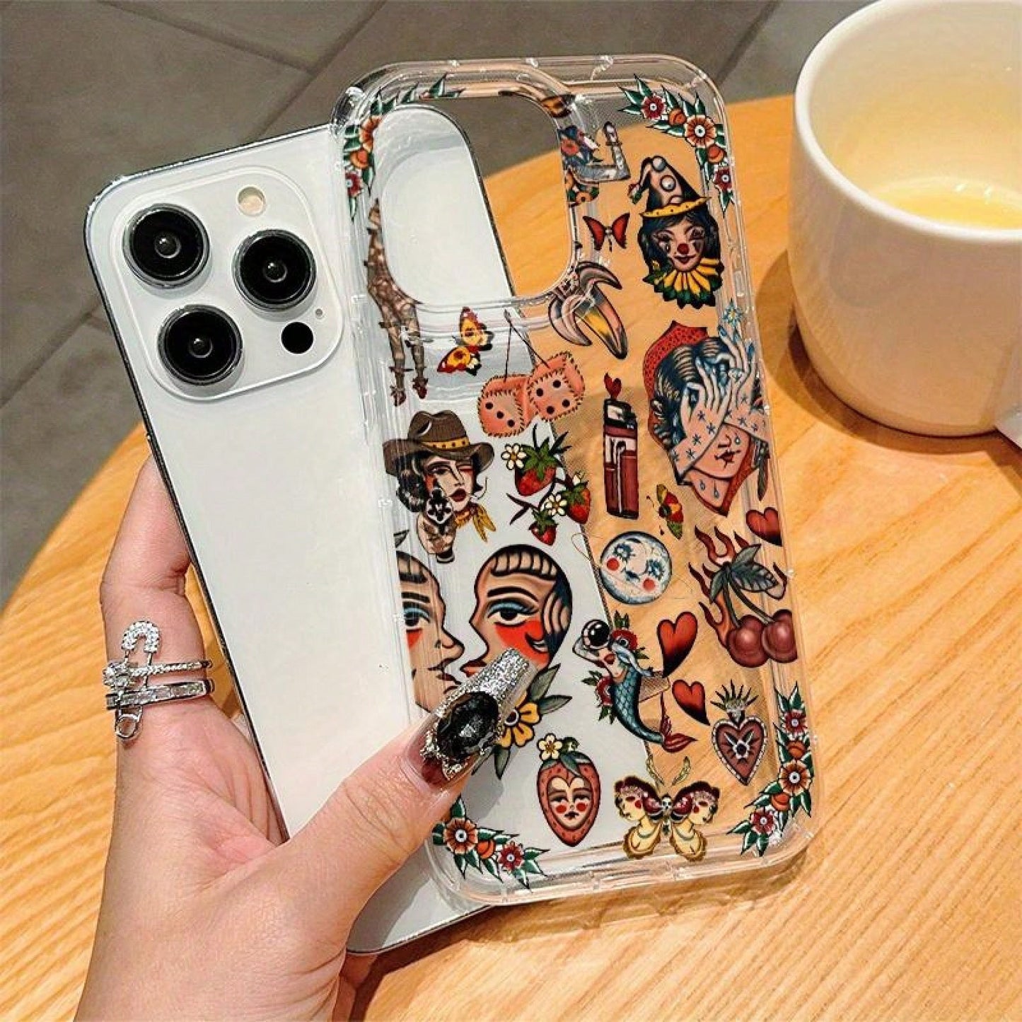 [Shockproof Protective] Shockproof Protective Case| For Apple 6, 7, 8, X, Xs, Xr, Xs Max And 11 To 16 Pro Max Models| With Transparent Vintage Collage Design And Full Coverage