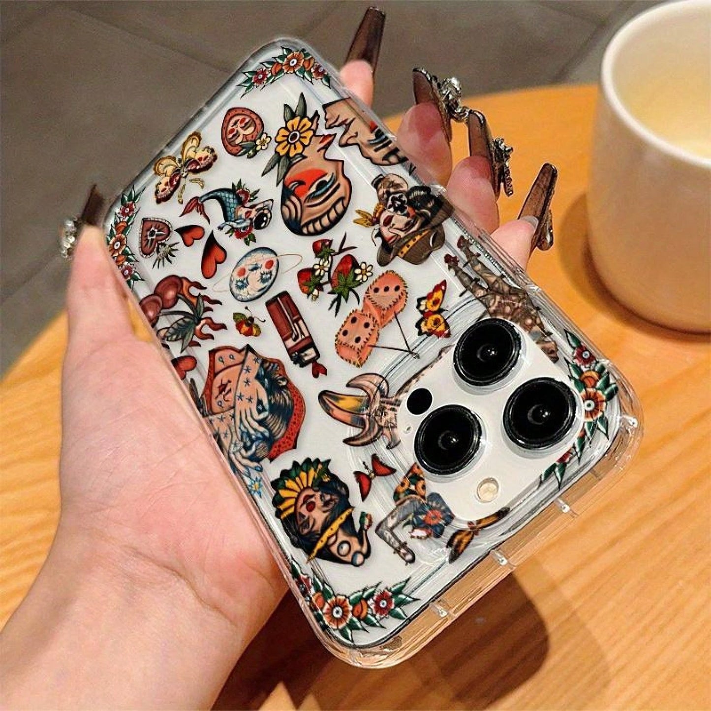 [Shockproof Protective] Shockproof Protective Case| For Apple 6, 7, 8, X, Xs, Xr, Xs Max And 11 To 16 Pro Max Models| With Transparent Vintage Collage Design And Full Coverage