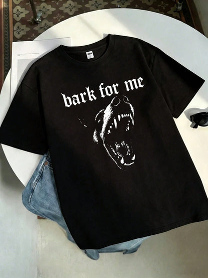 Short-Sleeve T-Shirt Bark For Me Wolf Print 100% Cotton, Comfortable Retro Fashion Versatile Y2K Women's Clothing Suitable For Daily Wear, Gift