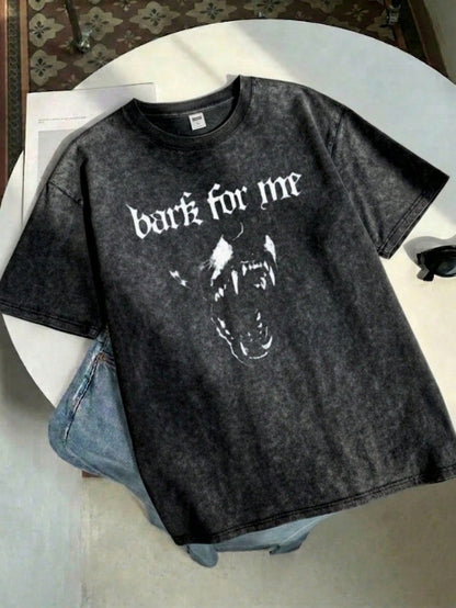 Short-Sleeve T-Shirt Bark For Me Wolf Print 100% Cotton, Comfortable Retro Fashion Versatile Y2K Women's Clothing Suitable For Daily Wear, Gift
