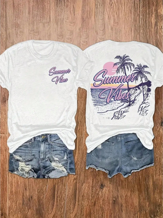 Short-Sleeved T-Shirt For Casual Wear In Summer And Spring, Women'S Wear, Double-Sided Printed T-Shirt With Round Neck For Short Sleeves