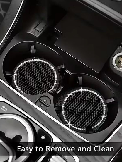 Silicone Car Cup Holder Coaster, Anti-Slip Design, Rhinestone Crystal Inlaid, Car Water Bottle Base, Car Water Bottle Anti-Slip Pad, Water Bottle Base, Car Interior Anti-Slip Pad, Car Interior Accesso