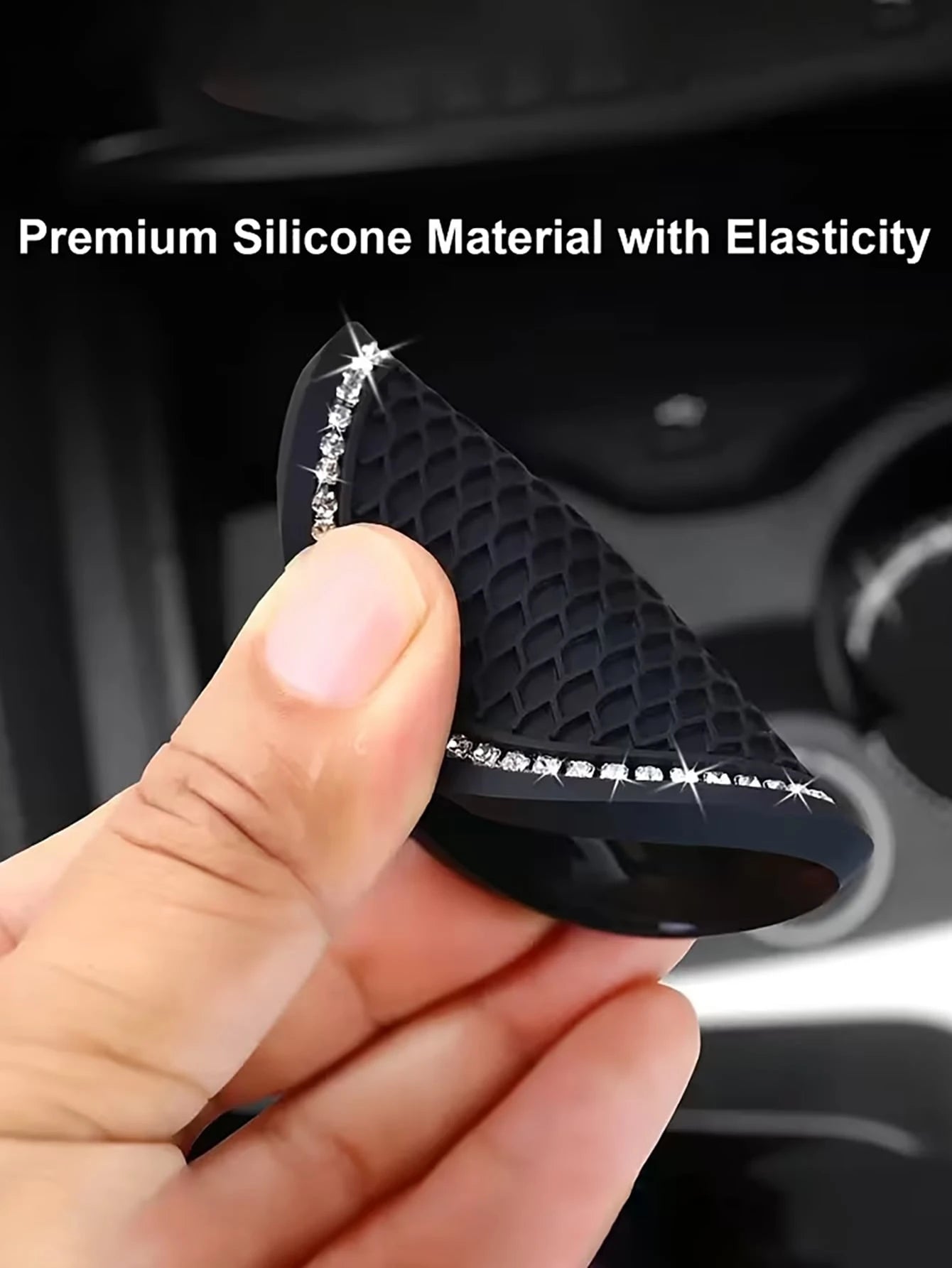 Silicone Car Cup Holder Coaster, Anti-Slip Design, Rhinestone Crystal Inlaid, Car Water Bottle Base, Car Water Bottle Anti-Slip Pad, Water Bottle Base, Car Interior Anti-Slip Pad, Car Interior Accesso