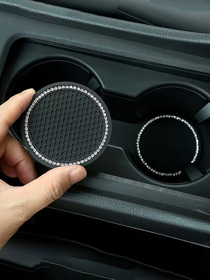Silicone Car Cup Holder Coaster, Anti-Slip Design, Rhinestone Crystal Inlaid, Car Water Bottle Base, Car Water Bottle Anti-Slip Pad, Water Bottle Base, Car Interior Anti-Slip Pad, Car Interior Accesso