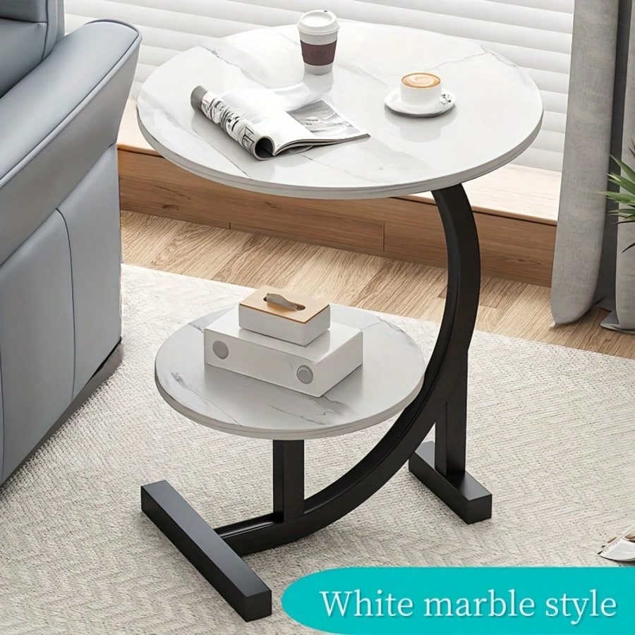 Simple Luxury Solid Wood Circular Coffee Table- Modern Double-Layer Sofa Side Cabinet, Creative Lightweight Luxury Side Table, Chic And Simple Living Room Circular Coffee Table, Suitable For Bedroom
