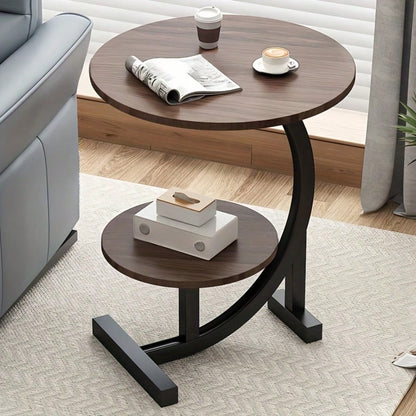 Simple Luxury Solid Wood Circular Coffee Table- Modern Double-Layer Sofa Side Cabinet, Creative Lightweight Luxury Side Table, Chic And Simple Living Room Circular Coffee Table, Suitable For Bedroom