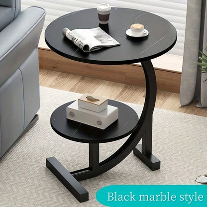 Simple Luxury Solid Wood Circular Coffee Table- Modern Double-Layer Sofa Side Cabinet, Creative Lightweight Luxury Side Table, Chic And Simple Living Room Circular Coffee Table, Suitable For Bedroom