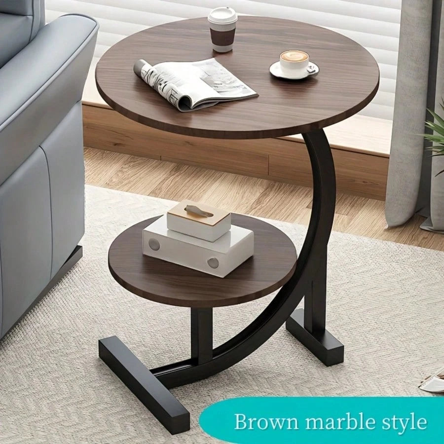 Simple Luxury Solid Wood Circular Coffee Table- Modern Double-Layer Sofa Side Cabinet, Creative Lightweight Luxury Side Table, Chic And Simple Living Room Circular Coffee Table, Suitable For Bedroom