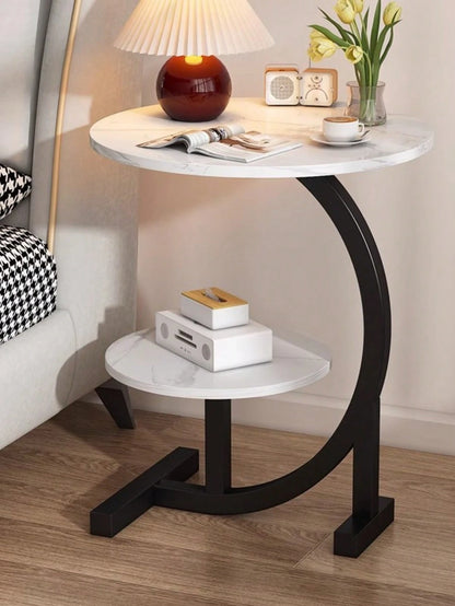 Simple Luxury Solid Wood Circular Coffee Table- Modern Double-Layer Sofa Side Cabinet, Creative Lightweight Luxury Side Table, Chic And Simple Living Room Circular Coffee Table, Suitable For Bedroom