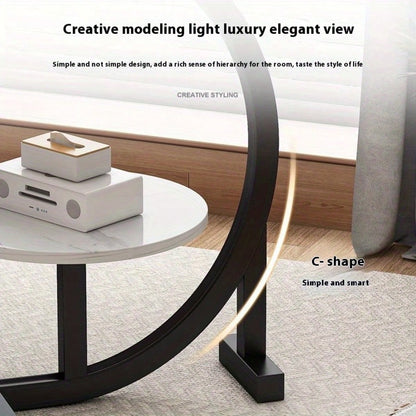 Simple Luxury Solid Wood Circular Coffee Table- Modern Double-Layer Sofa Side Cabinet, Creative Lightweight Luxury Side Table, Chic And Simple Living Room Circular Coffee Table, Suitable For Bedroom