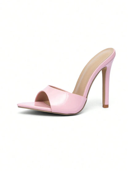 Simple & Versatile Pink High Heel Sandals, Thin Stiletto Heel, Fashionable Sexy Elegant Mule Shoes For Summer Party & Formal Occasions
