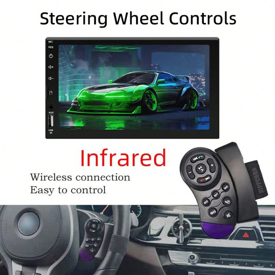 Single DIN Car MP5 Player, Supports Wireless CarPlay And Android Auto, 7-Inch HD Touchscreen, Bluetooth, Stereo, 12V Power, FM Radio, ISO Interface, AUX Input, SD Card Slot, USB Port, With/Without Cam