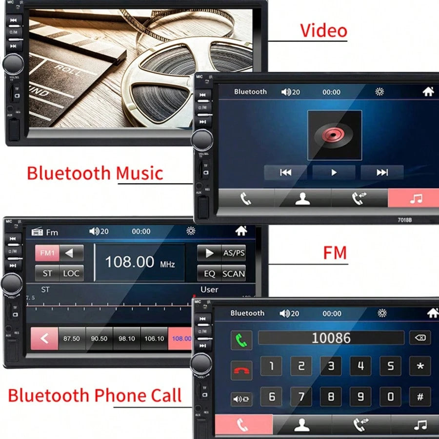 Single DIN Car Radio, 7-Inch Multimedia Player, Supports CarPlay, Android Auto, High-Definition Touchscreen, MirrorLink, FM/AUX Input