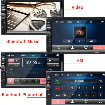 Single DIN Car Radio, 7-Inch Multimedia Player, Supports CarPlay, Android Auto, High-Definition Touchscreen, MirrorLink, FM/AUX Input