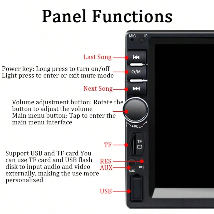 Single DIN Car Radio, 7-Inch Multimedia Player, Supports CarPlay, Android Auto, High-Definition Touchscreen, MirrorLink, FM/AUX Input