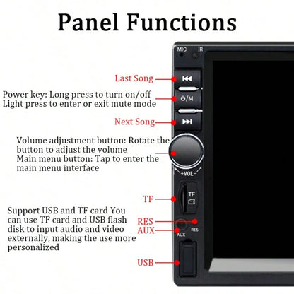 Single DIN Car Radio, 7-Inch Multimedia Player, Supports CarPlay, Android Auto, High-Definition Touchscreen, MirrorLink, FM/AUX Input