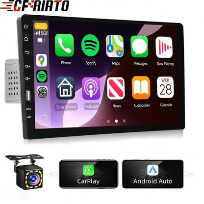 Single Din Car Stereo With Carplay Android Auto,9inch 1024x600 HD IPS Touchscreen Bluetooth FM/AM Radio Mirror Link SWC,Car Audio Receivers,HD Backup Camera/External Mic/USB