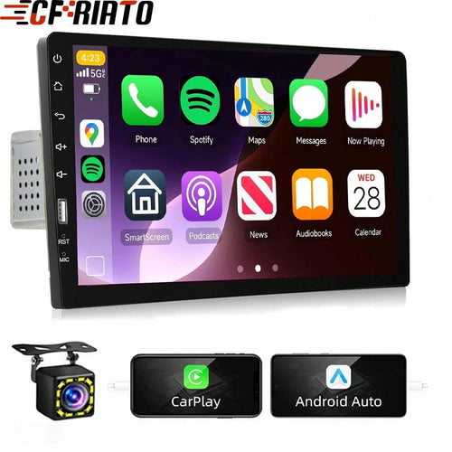 Single Din Car Stereo With Carplay Android Auto,9inch 1024x600 HD IPS Touchscreen Bluetooth FM/AM Radio Mirror Link SWC,Car Audio Receivers,HD Backup Camera/External Mic/USB