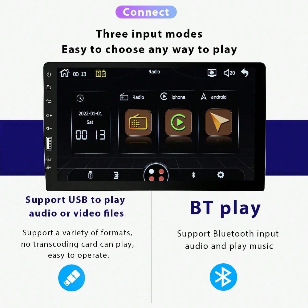 Single Din Car Stereo With Carplay Android Auto,9inch 1024x600 HD IPS Touchscreen Bluetooth FM/AM Radio Mirror Link SWC,Car Audio Receivers,HD Backup Camera/External Mic/USB