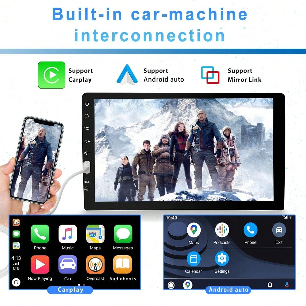 Single Din Car Stereo With Carplay Android Auto,9inch 1024x600 HD IPS Touchscreen Bluetooth FM/AM Radio Mirror Link SWC,Car Audio Receivers,HD Backup Camera/External Mic/USB