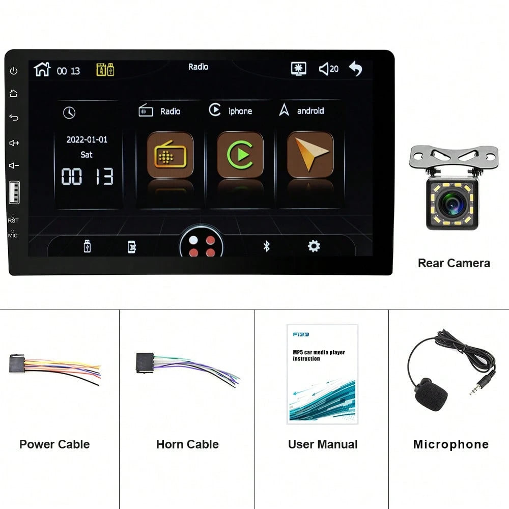 Single Din Car Stereo With Carplay Android Auto,9inch 1024x600 HD IPS Touchscreen Bluetooth FM/AM Radio Mirror Link SWC,Car Audio Receivers,HD Backup Camera/External Mic/USB