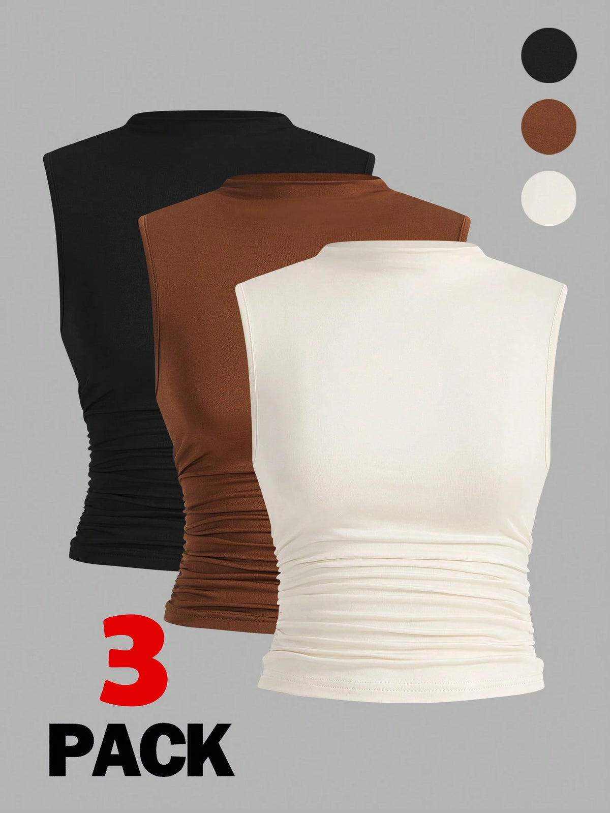 Siren Gaze 3pcs Pleated Sleeveless Blouse Tops Summer Casual