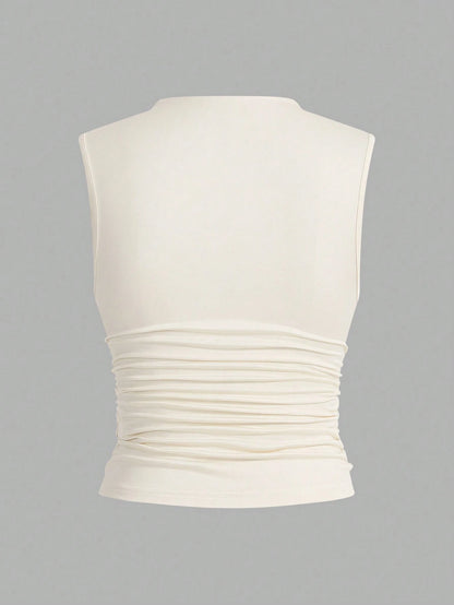 Siren Gaze 3pcs Pleated Sleeveless Blouse Tops Summer Casual