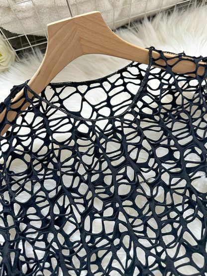 Sirith Women's Black Summer Beach Vacation Halter Bikini Set And Hollow Out Lace See Through Bodycon Maxi Dress,Casual Holiday Holiday Cover Up Dress