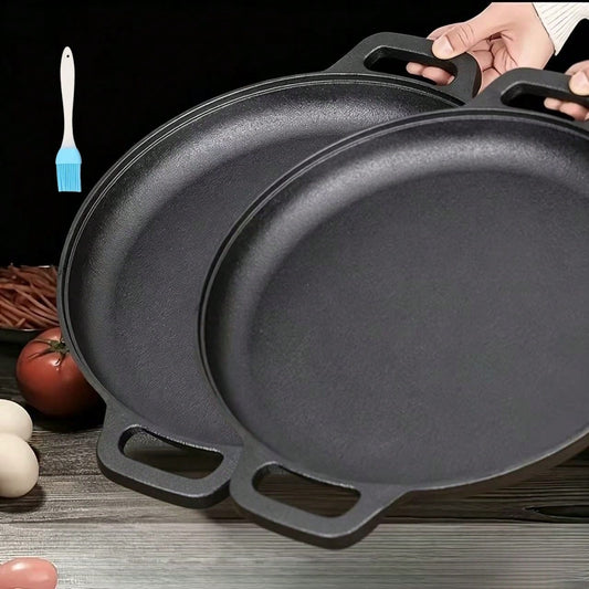 SKYNEST 1/2/3pcs Cast Iron Pan, Pre Seasoned, Multifunctional, Non-Stick, For Pizza Lovers, For Home Kitchens, Outdoor Cooking, Durable, Even-Heating, Versatile, Compatible With All Stoves, Perfect Fo