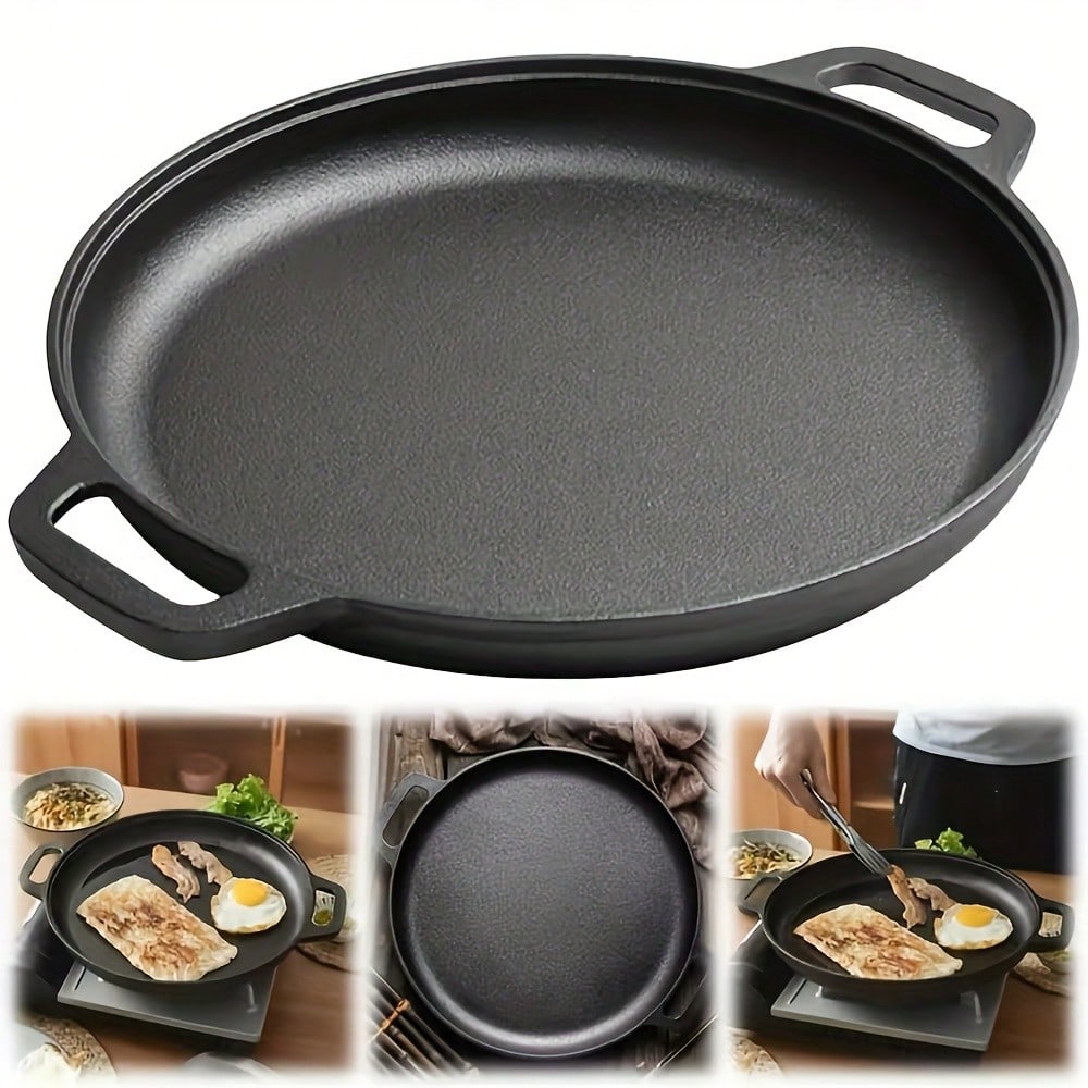 SKYNEST 1/2/3pcs Cast Iron Pan, Pre Seasoned, Multifunctional, Non-Stick, For Pizza Lovers, For Home Kitchens, Outdoor Cooking, Durable, Even-Heating, Versatile, Compatible With All Stoves, Perfect Fo