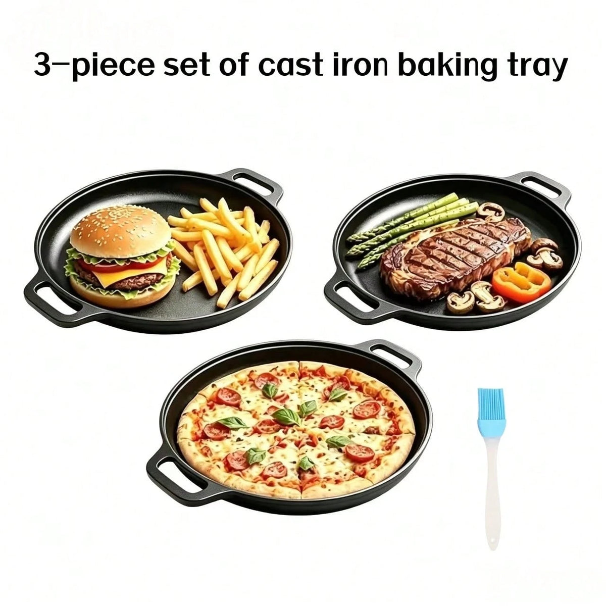 SKYNEST 1/2/3pcs Cast Iron Pan, Pre Seasoned, Multifunctional, Non-Stick, For Pizza Lovers, For Home Kitchens, Outdoor Cooking, Durable, Even-Heating, Versatile, Compatible With All Stoves, Perfect Fo