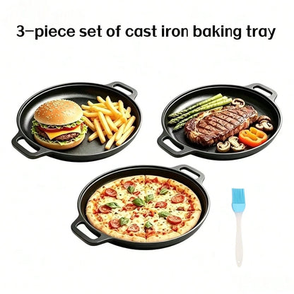SKYNEST 1/2/3pcs Cast Iron Pan, Pre Seasoned, Multifunctional, Non-Stick, For Pizza Lovers, For Home Kitchens, Outdoor Cooking, Durable, Even-Heating, Versatile, Compatible With All Stoves, Perfect Fo