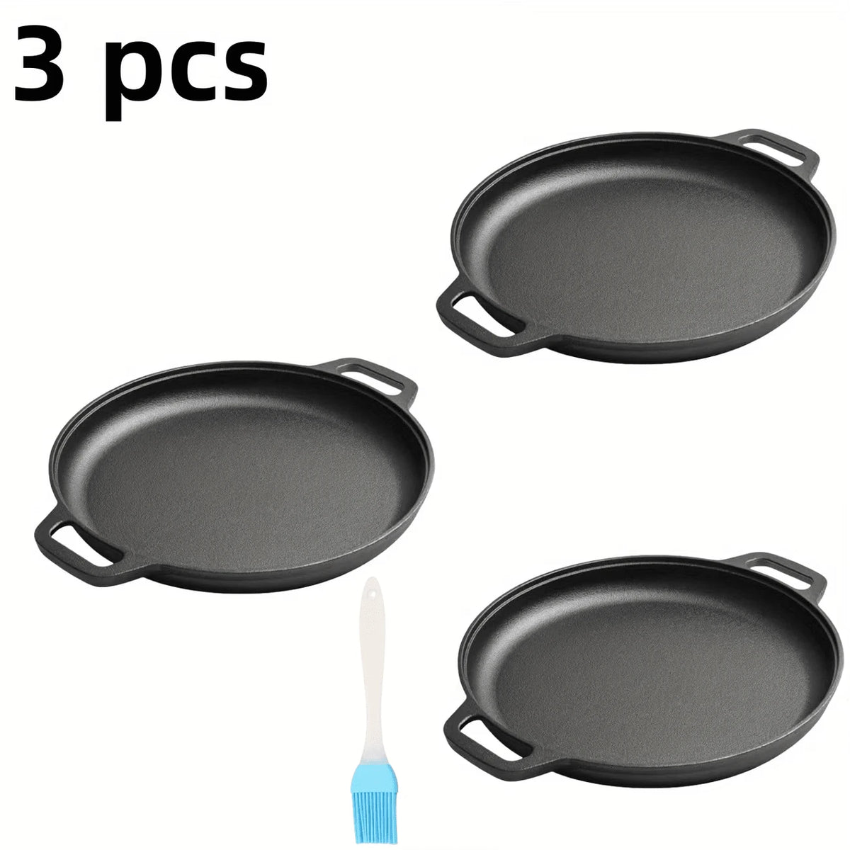 SKYNEST 1/2/3pcs Cast Iron Pan, Pre Seasoned, Multifunctional, Non-Stick, For Pizza Lovers, For Home Kitchens, Outdoor Cooking, Durable, Even-Heating, Versatile, Compatible With All Stoves, Perfect Fo