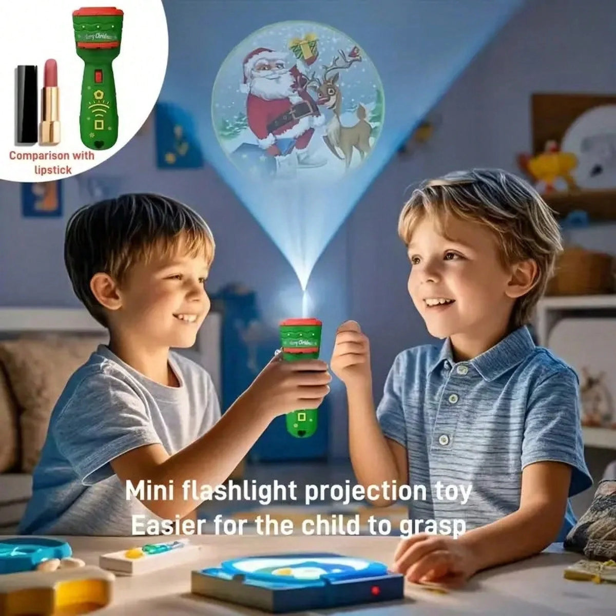SKYQITIAN 2-In-1 Projector And Flash Light, Fun Christmas Flashlight Projector, Novel Gift Flashlight Projection Luminous Fun Educational Early Childhood Projector Lamp Suitable For Boys And Girls Fun