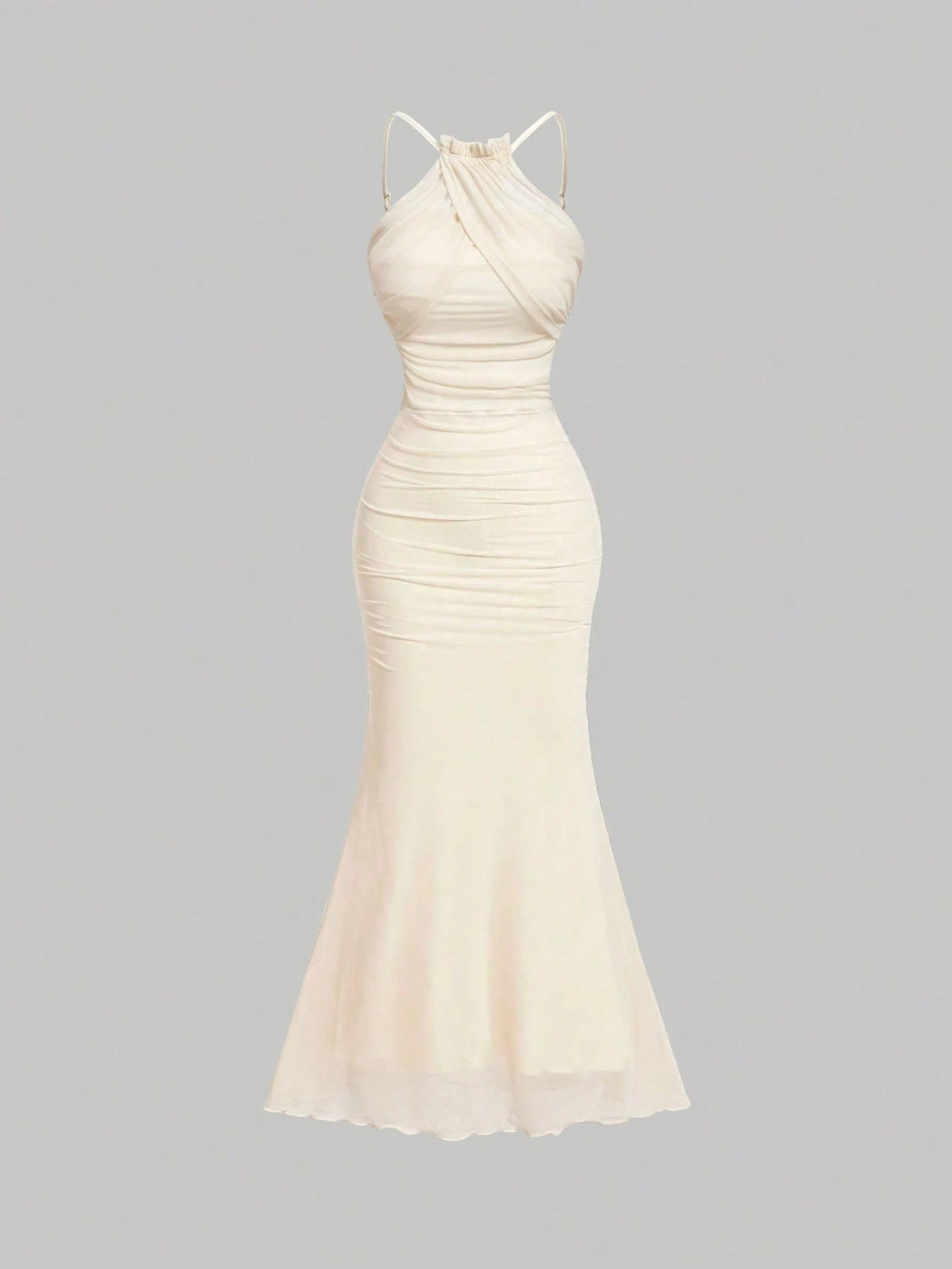 Skyraze White Lace Sleeveless Fitted Dress,Crossover Neckline,Lining,Elegant,Summer,Holiday,Vacation,Beige Sheer Look For Evening Party,Formal Occasions,Beach