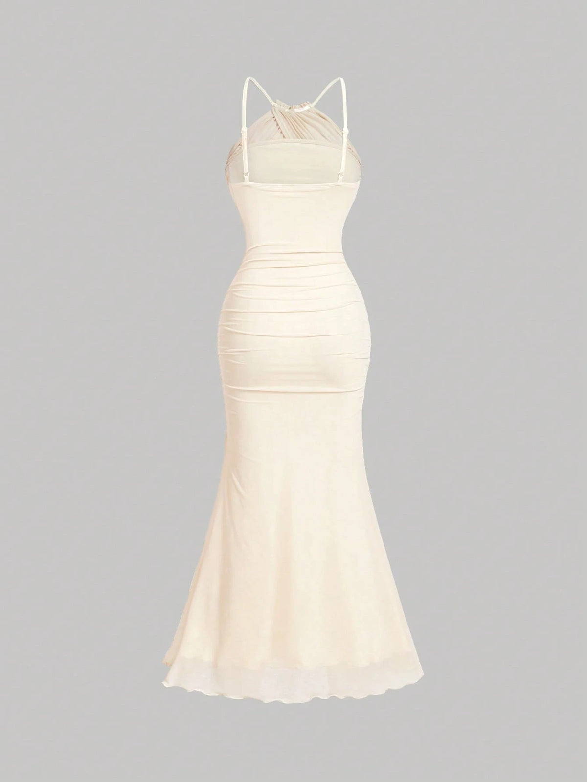 Skyraze White Lace Sleeveless Fitted Dress,Crossover Neckline,Lining,Elegant,Summer,Holiday,Vacation,Beige Sheer Look For Evening Party,Formal Occasions,Beach