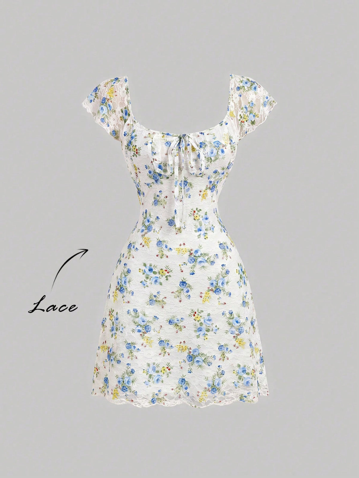 Skyraze Women's Vintage Romantic Floral Print Knotted Chest Ruched Round Neckline Sleeveless Dress For Summer Vacation White And Blue Floral