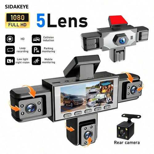 SKYWORTH SIDAKEYE 360° Panoramic 5-Channel Dash Cam, Supports 1080P Full HD Recording, Equipped With Front, Rear, Left, Middle, Right Interior Cameras, Features Night Vision, Loop Recording-Suitable F