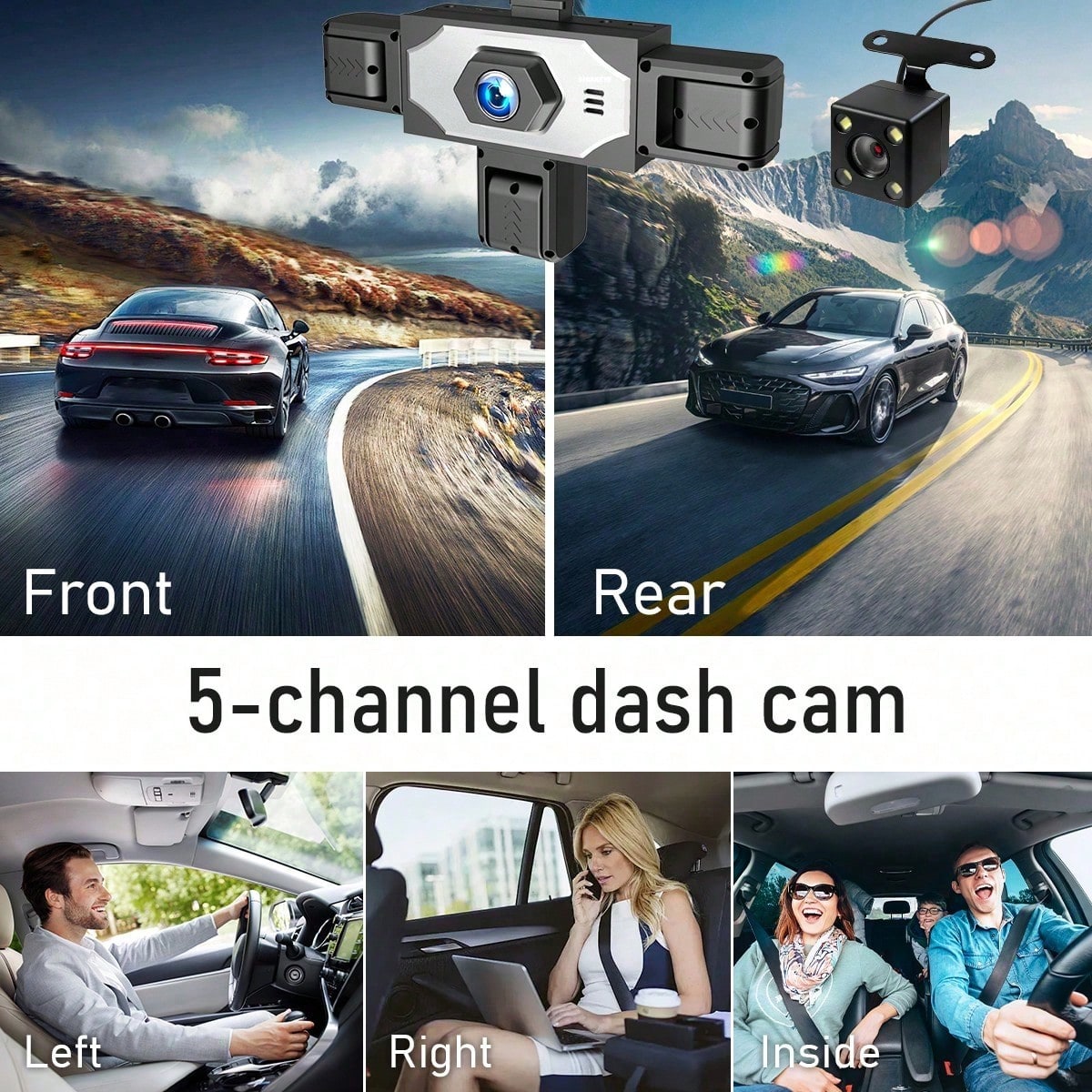 SKYWORTH SIDAKEYE 360° Panoramic 5-Channel Dash Cam, Supports 1080P Full HD Recording, Equipped With Front, Rear, Left, Middle, Right Interior Cameras, Features Night Vision, Loop Recording-Suitable F