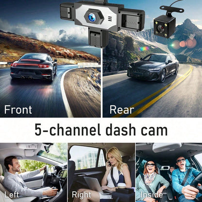SKYWORTH SIDAKEYE 360° Panoramic 5-Channel Dash Cam, Supports 1080P Full HD Recording, Equipped With Front, Rear, Left, Middle, Right Interior Cameras, Features Night Vision, Loop Recording-Suitable F
