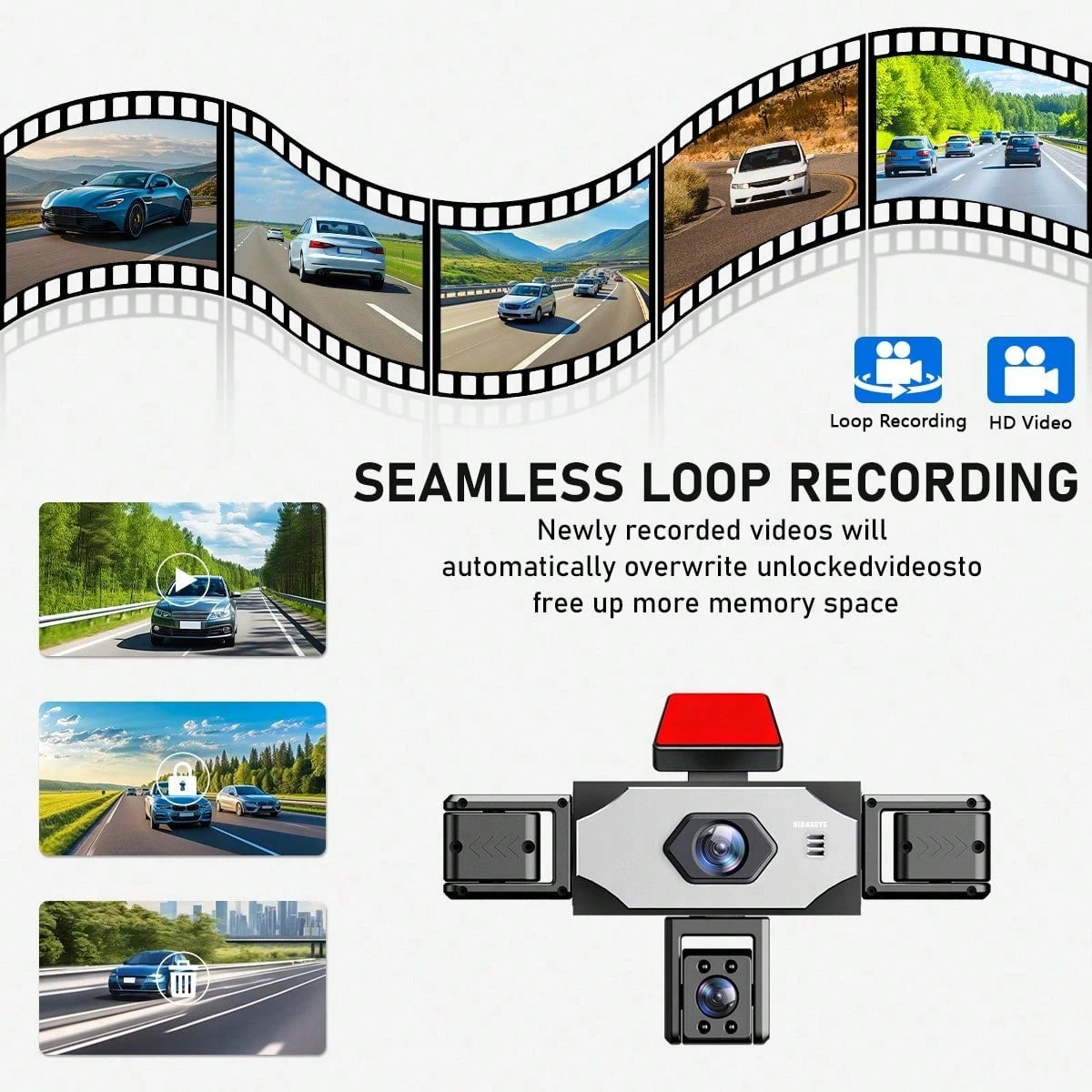 SKYWORTH SIDAKEYE 360° Panoramic 5-Channel Dash Cam, Supports 1080P Full HD Recording, Equipped With Front, Rear, Left, Middle, Right Interior Cameras, Features Night Vision, Loop Recording-Suitable F