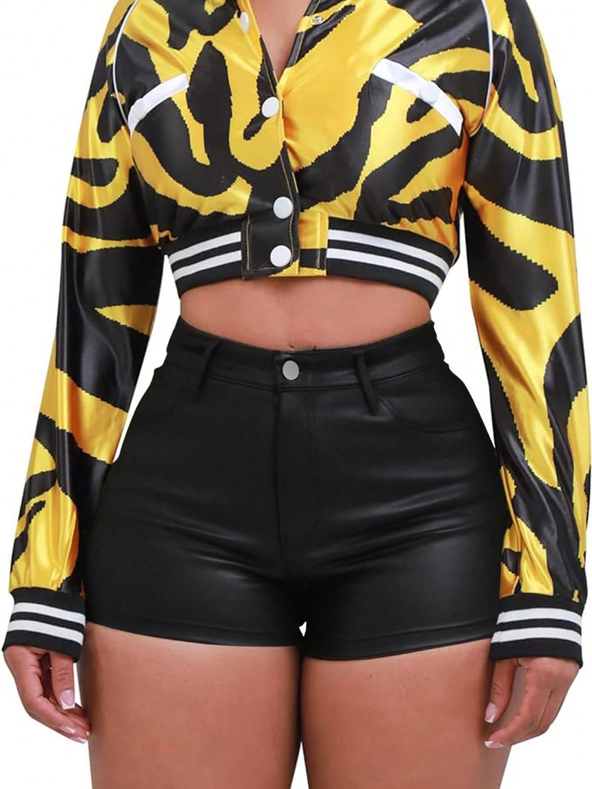 Slant Pocket Casual Bad Girl Glossy Mid-Waist Shorts Black Summer