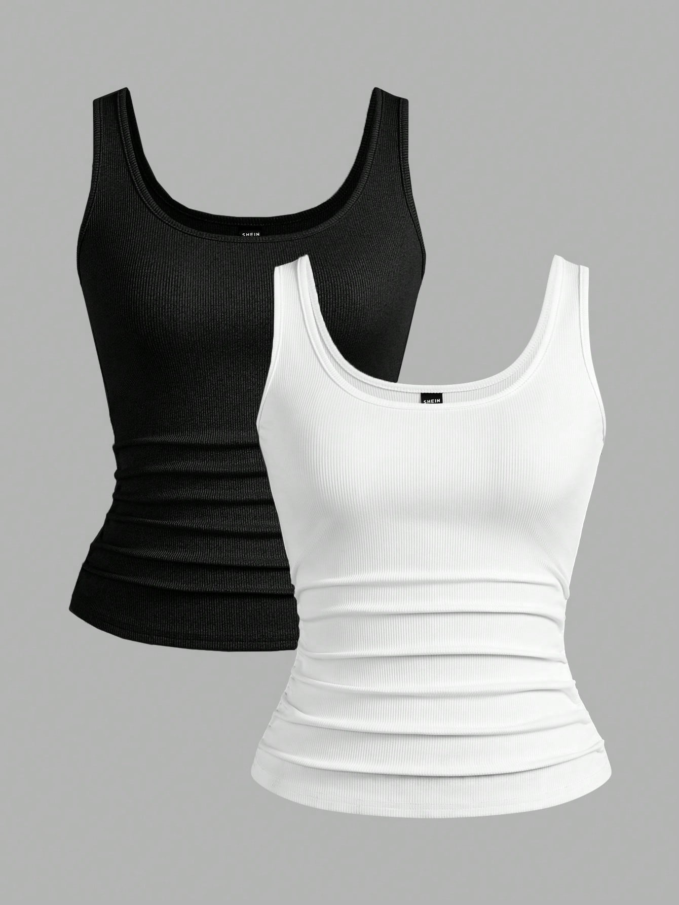 Slaydiva Multi-Pack Basic Slip Cami Top, Narrow Ribbed V-Neck Tank For Women, Black & White, Casual